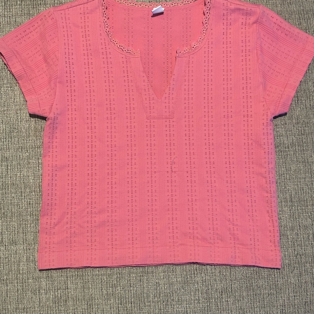 Pink Lace Trim Women's Top